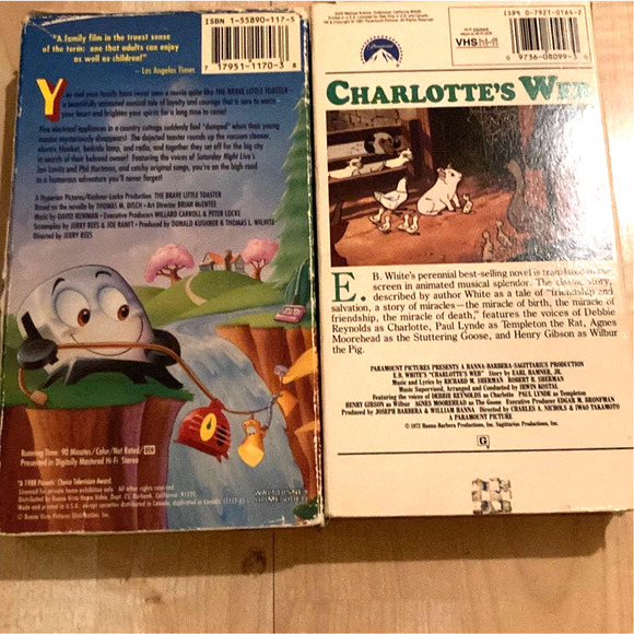 The Brave Little Toaster Slip Cover VHS & Charlotte's Web Slip Cover VHS Lot - Picture 2 of 6